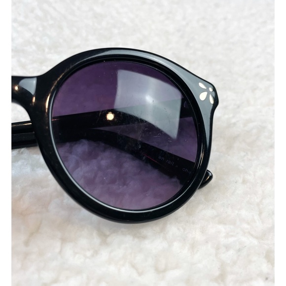 (VTG) Floral Embellished Retro Black Circle Frame Sunglasses - Picture 10 of 13